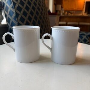 2 Crate & Barrel Staccato White mugs with dots